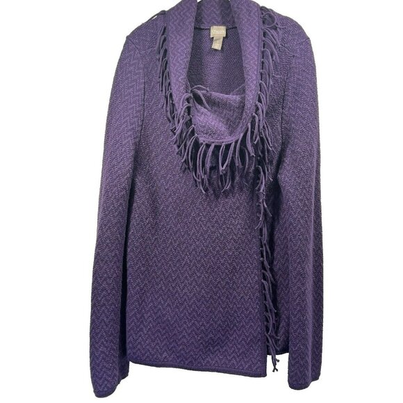 Chico's Ariana Convertible Fringe Cardigan Medium Purple Bohemian Retro 90s Y2K - Picture 1 of 8